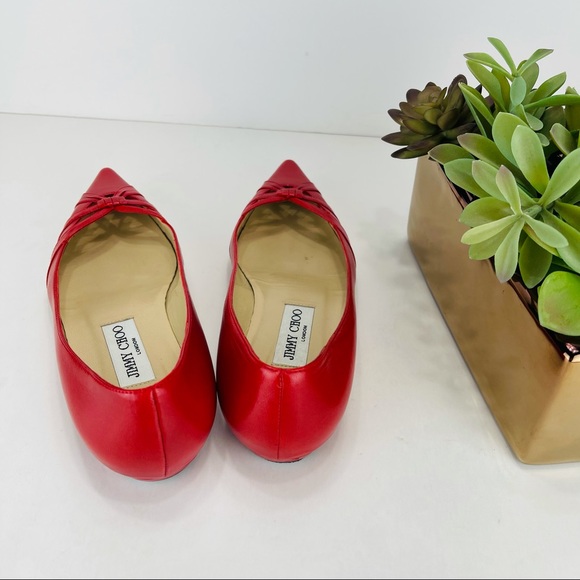 📌SOLD📌 JIMMY CHOO LYCHEE RED LEATHER FLAT SHOES - Picture 9 of 16